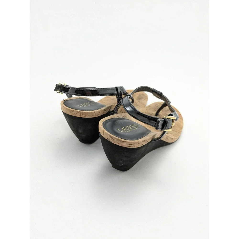 Womens Lauren Ralph Lauren Black T-Strap‎ Outdoor Casual Sandals Size 9